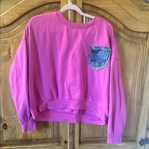 Pink womens Sweatshirt with Denim Pocket